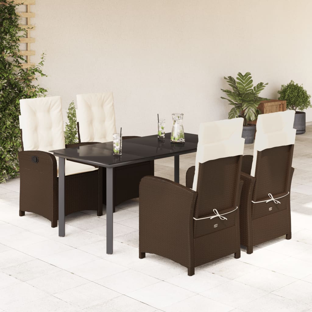 Set da Pranzo da Giardino 5pz con Cuscini in Polyrattan Marrone | homemem39