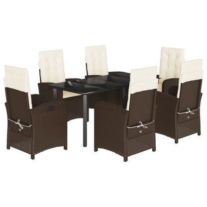 Set da Pranzo da Giardino 7pz con Cuscini in Polyrattan Marrone | homemem39