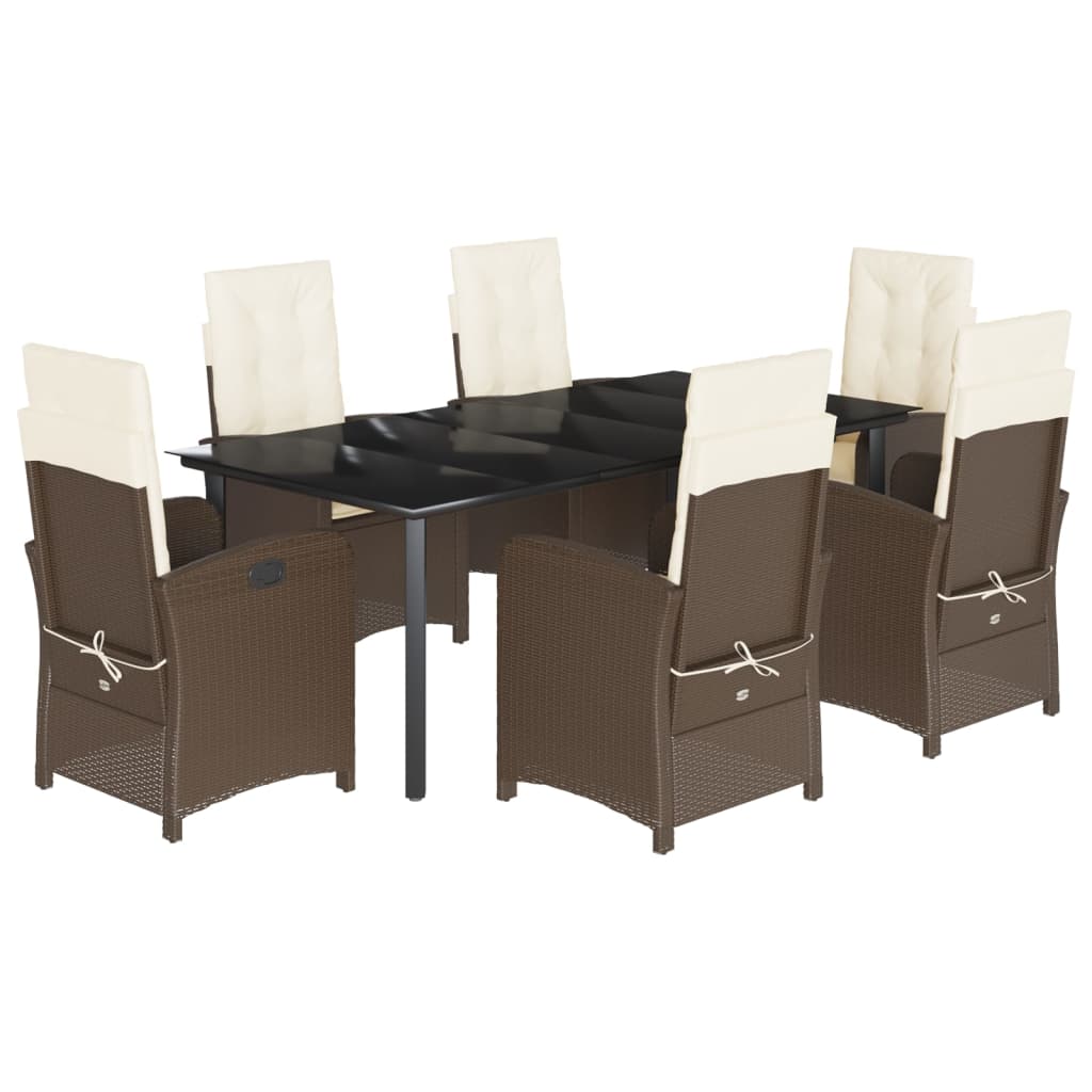 Set da Pranzo da Giardino 7pz con Cuscini in Polyrattan Marrone - homemem39