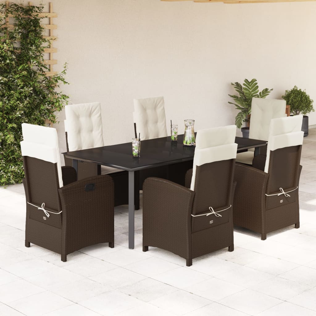 Set da Pranzo da Giardino 7pz con Cuscini in Polyrattan Marrone | homemem39