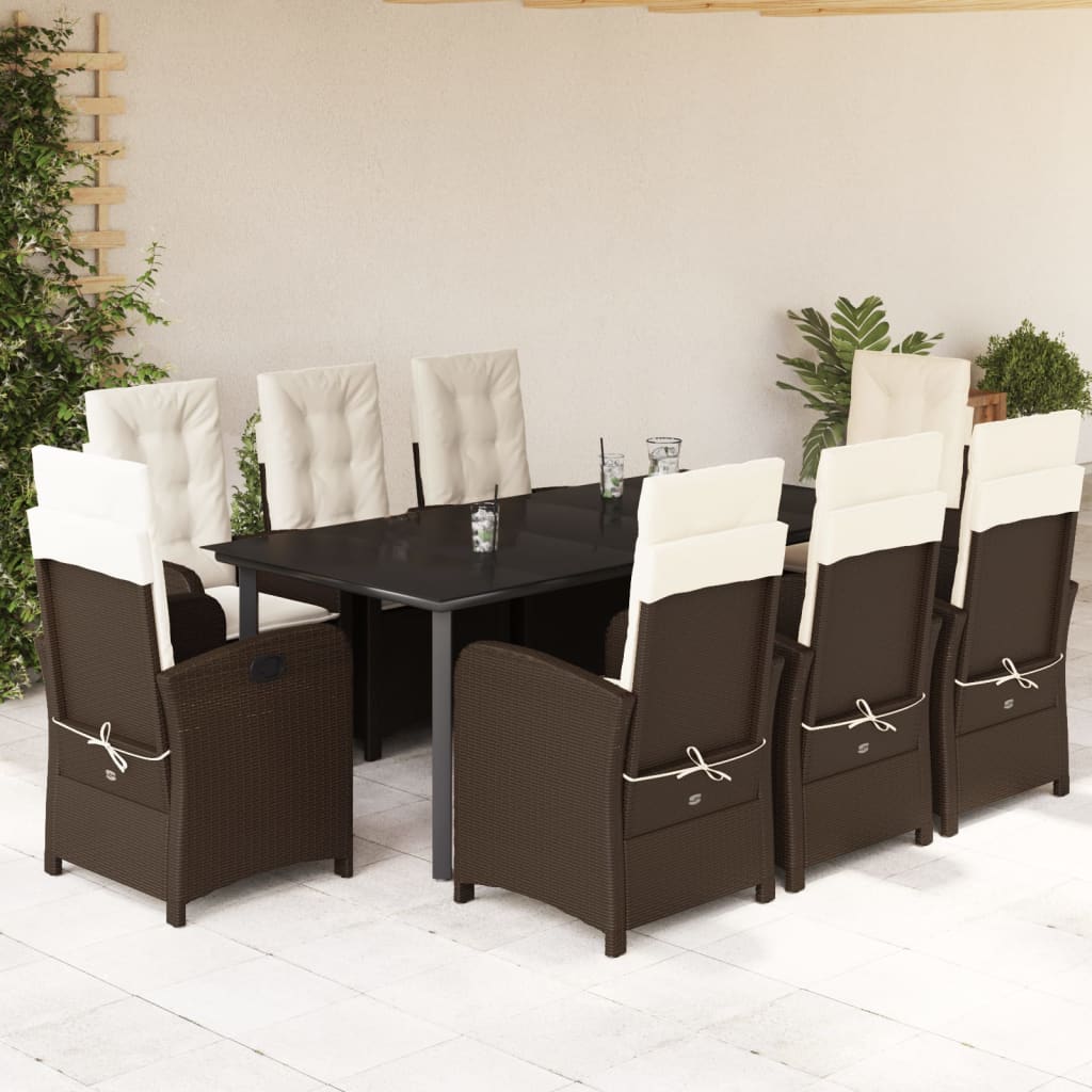 Set da Pranzo da Giardino 9pz con Cuscini Marrone in Polyrattan | homemem39