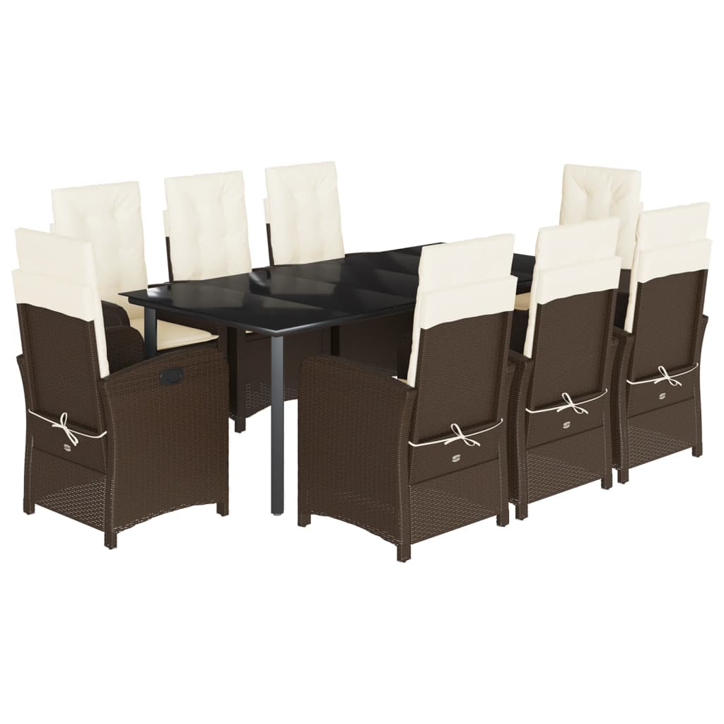 Set da Pranzo da Giardino 9pz con Cuscini Marrone in Polyrattan | homemem39