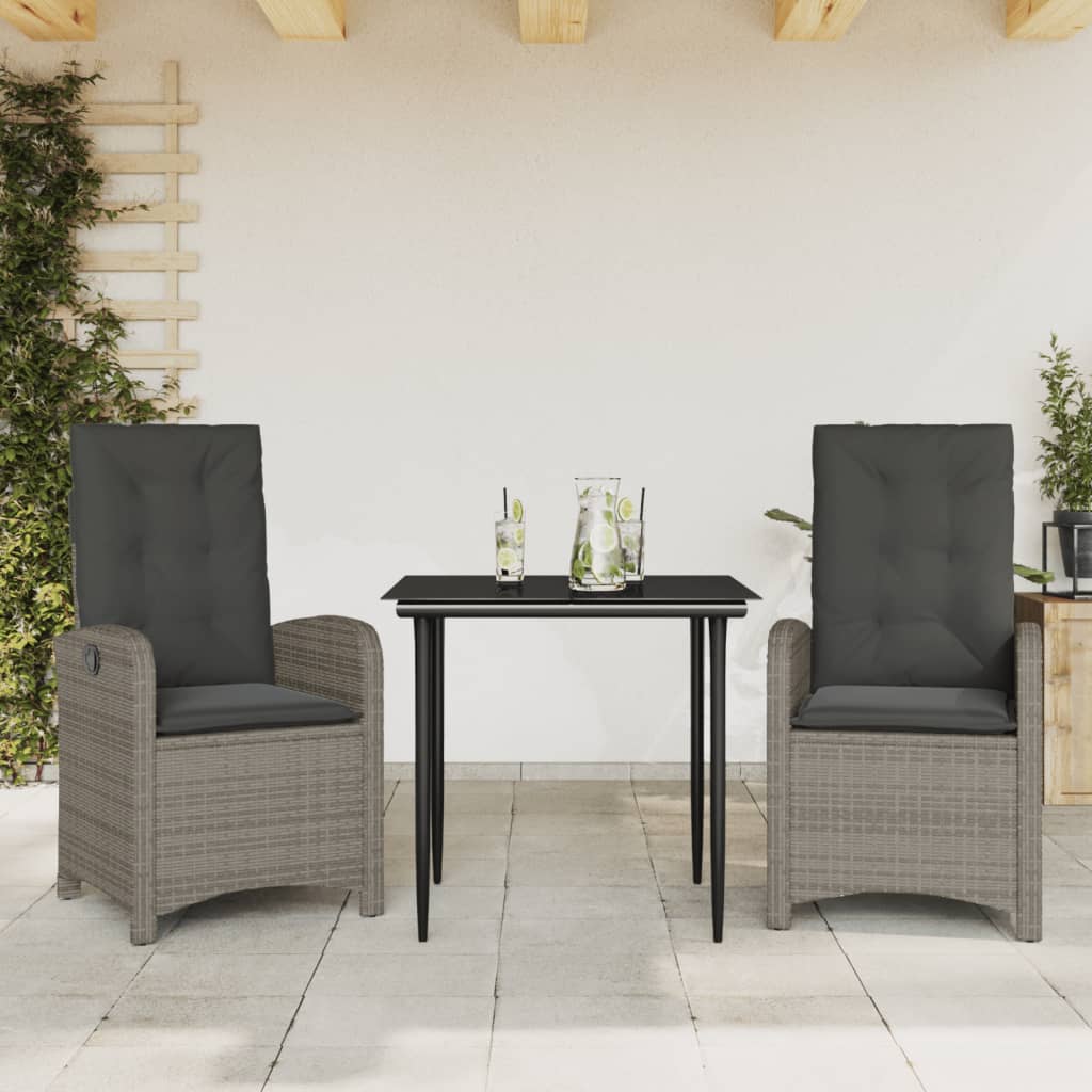 Set da Pranzo da Giardino 3 pz con Cuscini in Polyrattan Grigio | homemem39