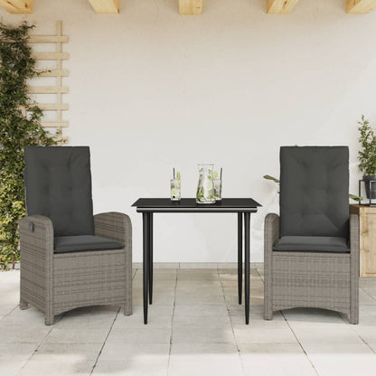Set da Pranzo da Giardino 3 pz con Cuscini in Polyrattan Grigio | homemem39