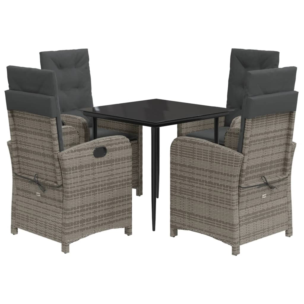 Set da Pranzo da Giardino 5 pz con Cuscini in Polyrattan Grigio - homemem39