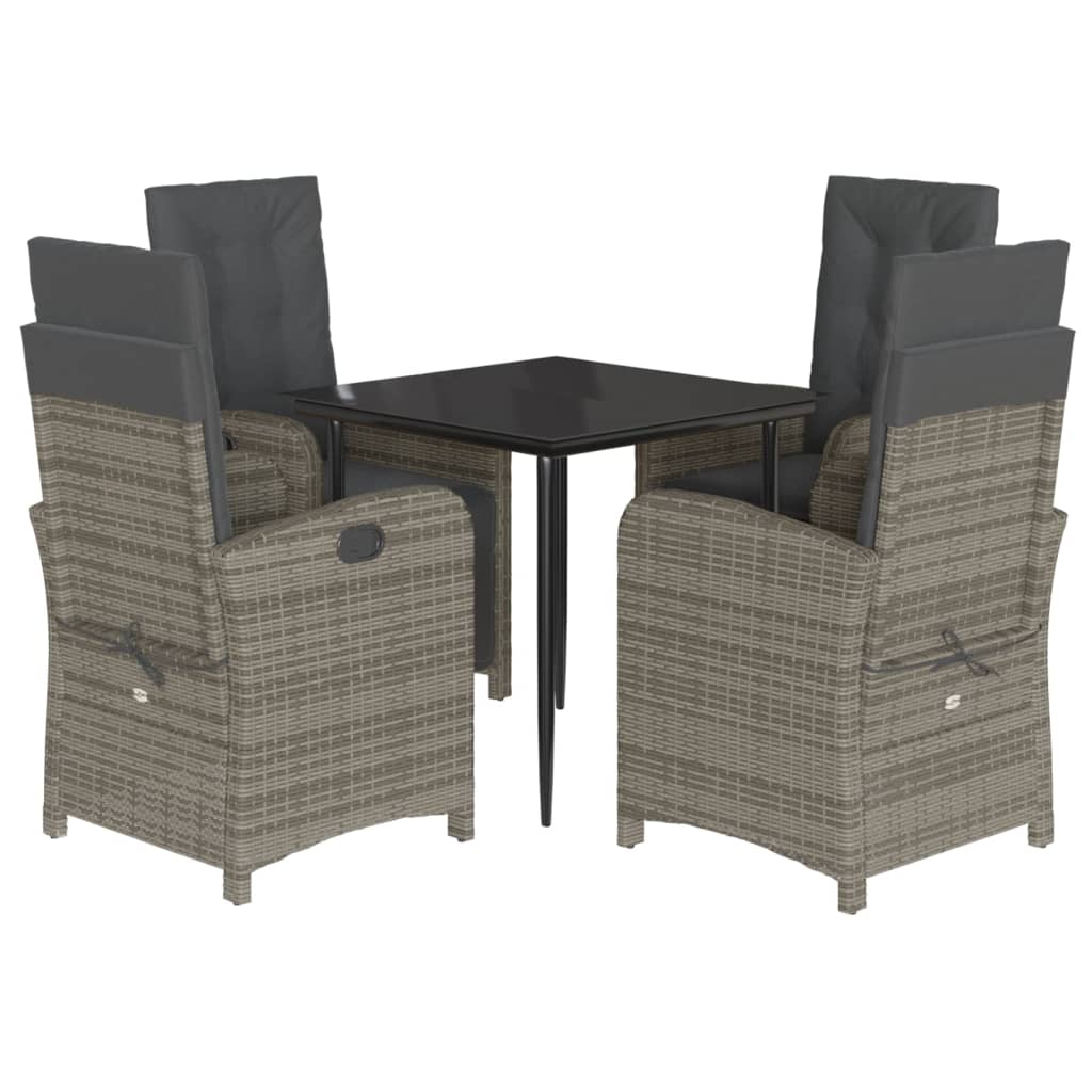 Set da Pranzo da Giardino 5 pz con Cuscini in Polyrattan Grigio | homemem39