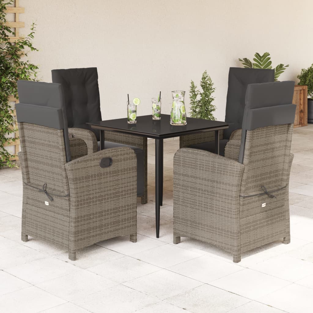 Set da Pranzo da Giardino 5 pz con Cuscini in Polyrattan Grigio | homemem39