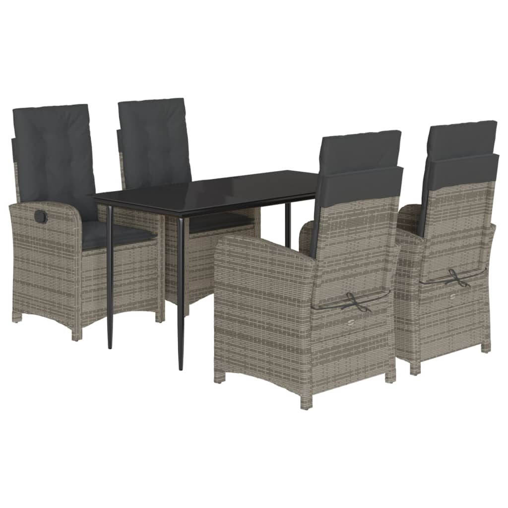 Set da Pranzo da Giardino 5 pz con Cuscini in Polyrattan Grigio | homemem39