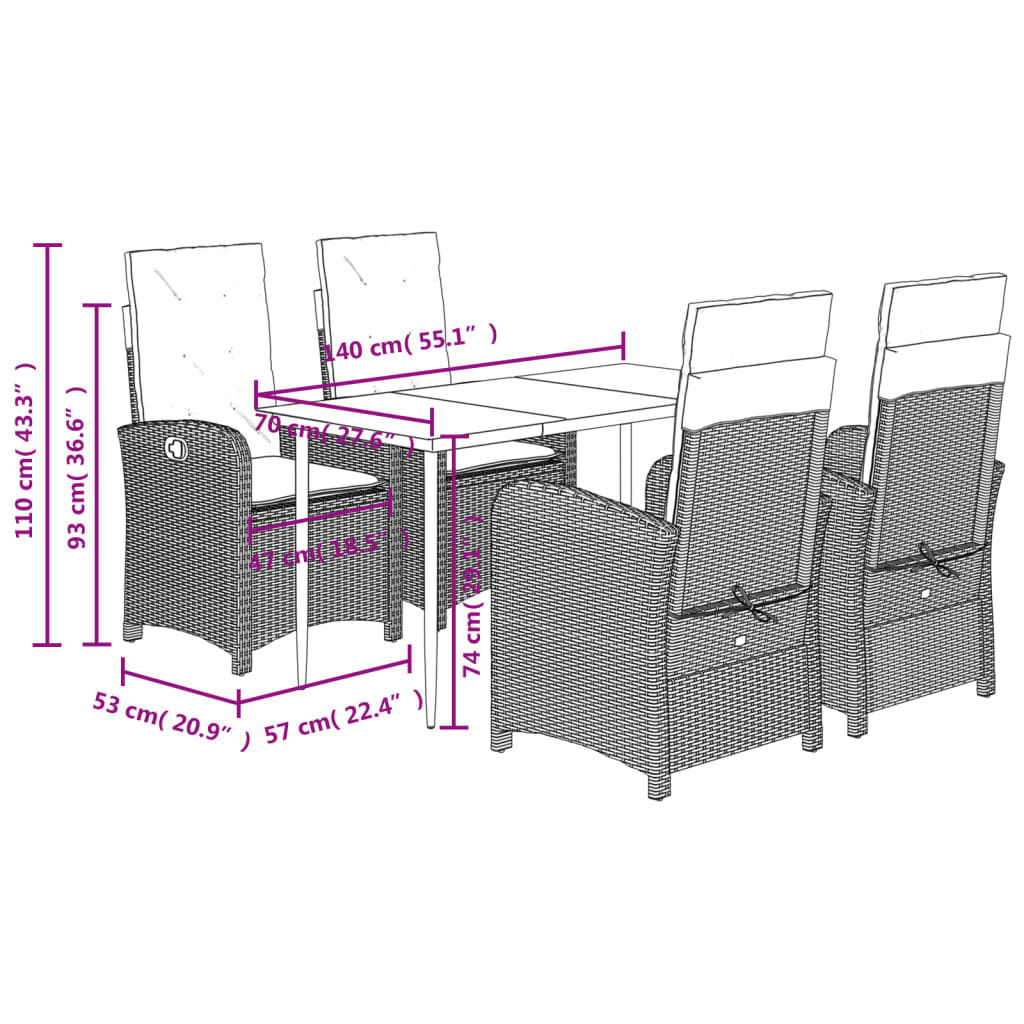 Set da Pranzo da Giardino 5 pz con Cuscini in Polyrattan Grigio | homemem39