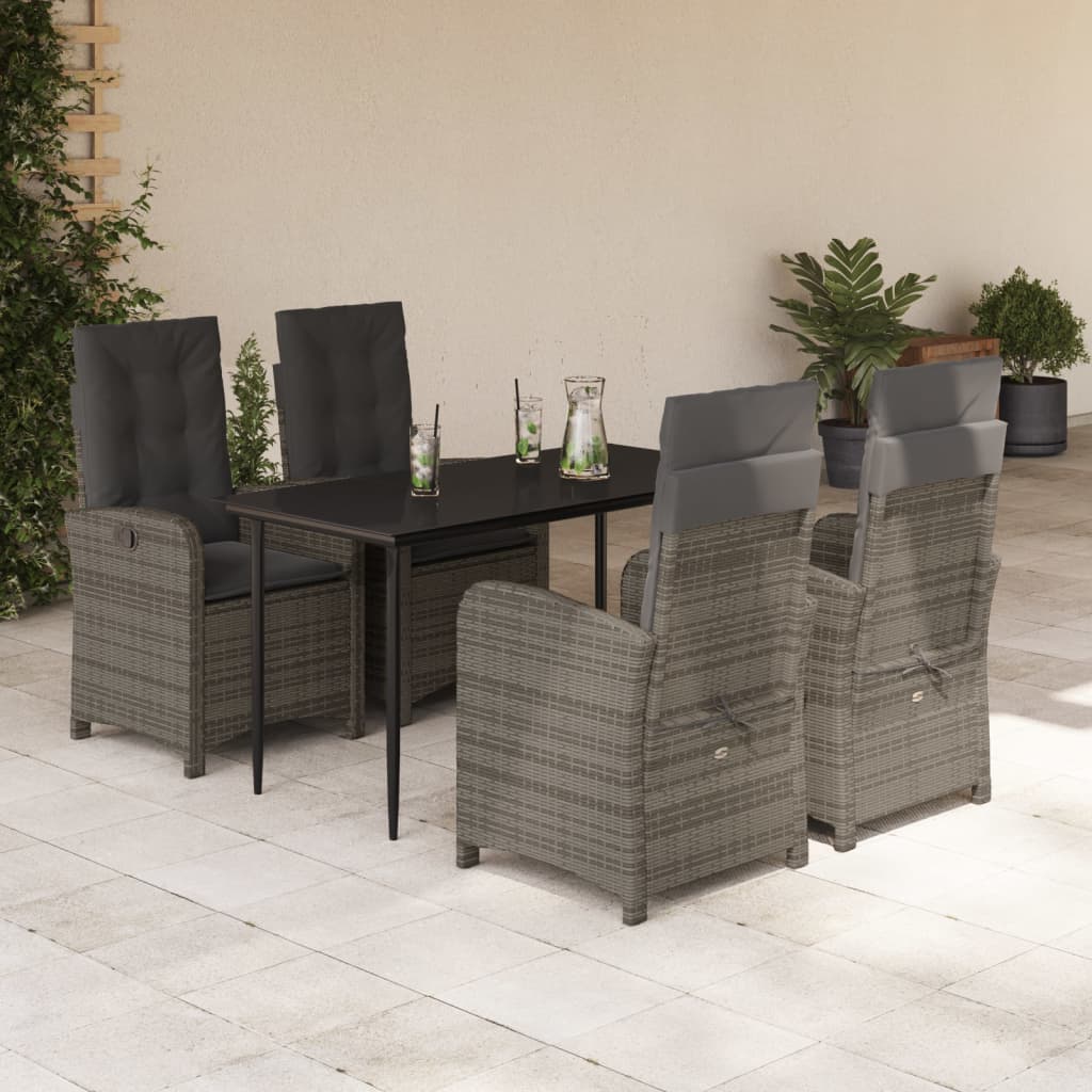 Set da Pranzo da Giardino 5 pz con Cuscini in Polyrattan Grigio | homemem39