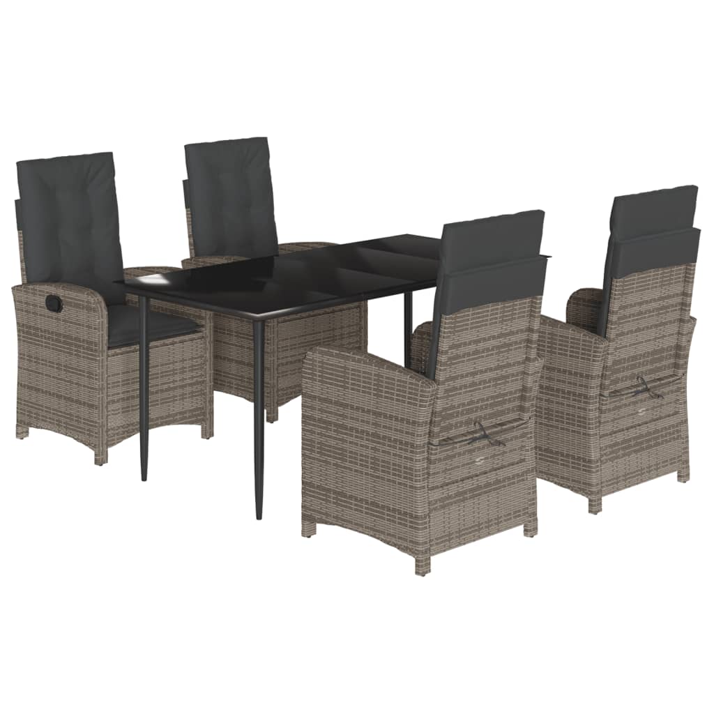 Set da Pranzo da Giardino 5 pz con Cuscini in Polyrattan Grigio | homemem39
