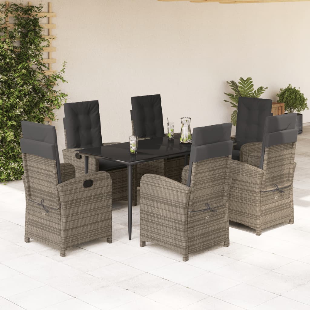 Set da Pranzo da Giardino 7 pz con Cuscini in Polyrattan Grigio | homemem39