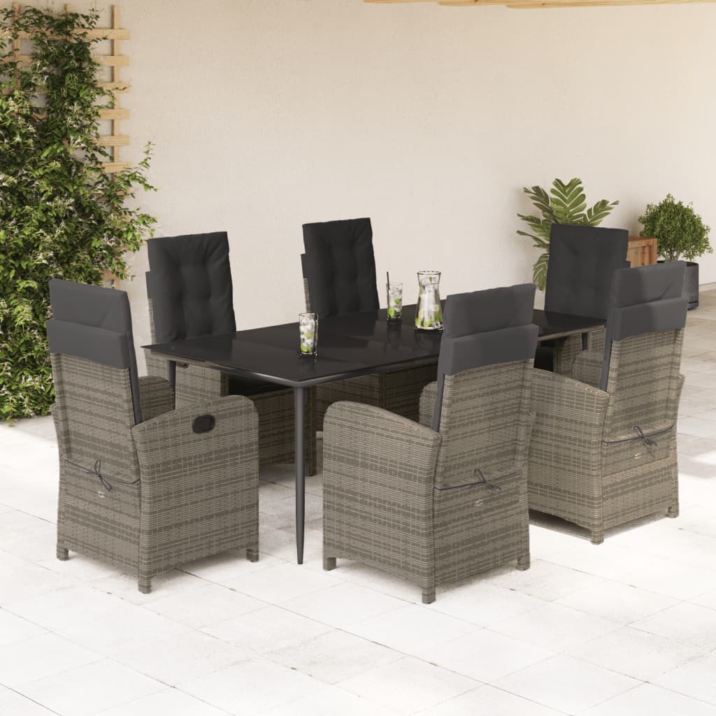 Set da Pranzo da Giardino 7 pz con Cuscini in Polyrattan Grigio - homemem39