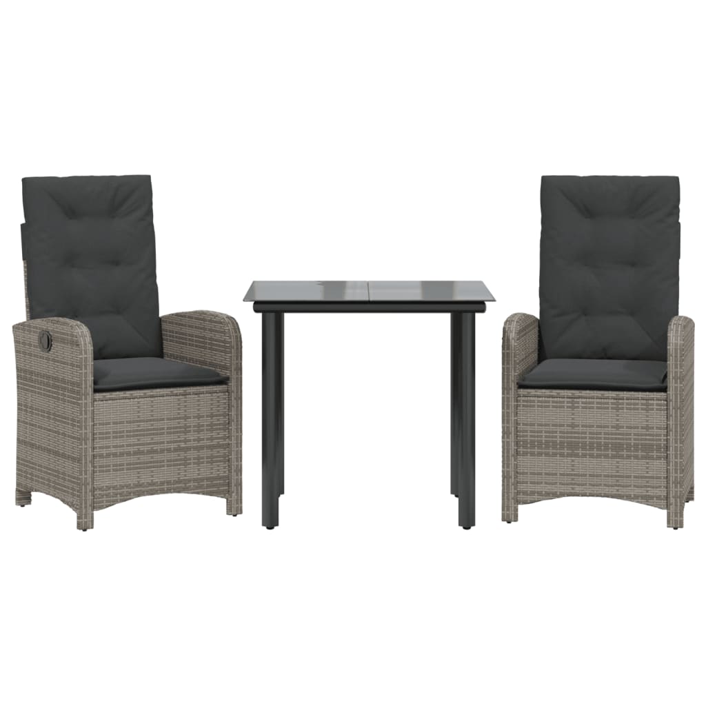 Set da Pranzo da Giardino 3 pz con Cuscini in Polyrattan Grigio | homemem39