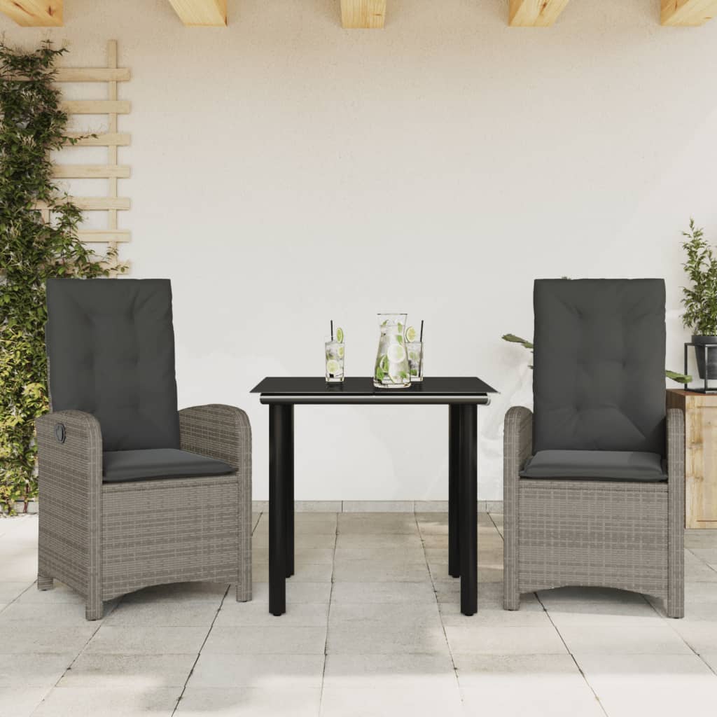 Set da Pranzo da Giardino 3 pz con Cuscini in Polyrattan Grigio - homemem39