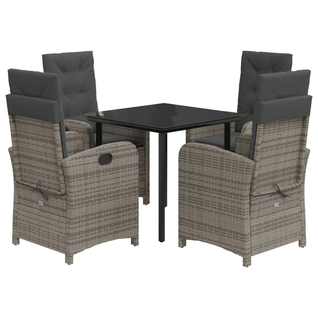 Set da Pranzo da Giardino 5 pz con Cuscini in Polyrattan Grigio | homemem39