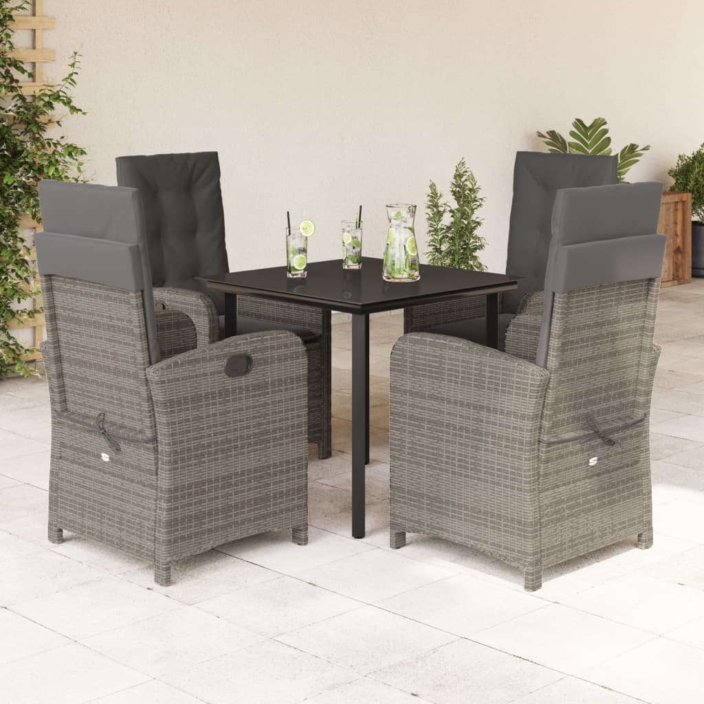 Set da Pranzo da Giardino 5 pz con Cuscini in Polyrattan Grigio | homemem39