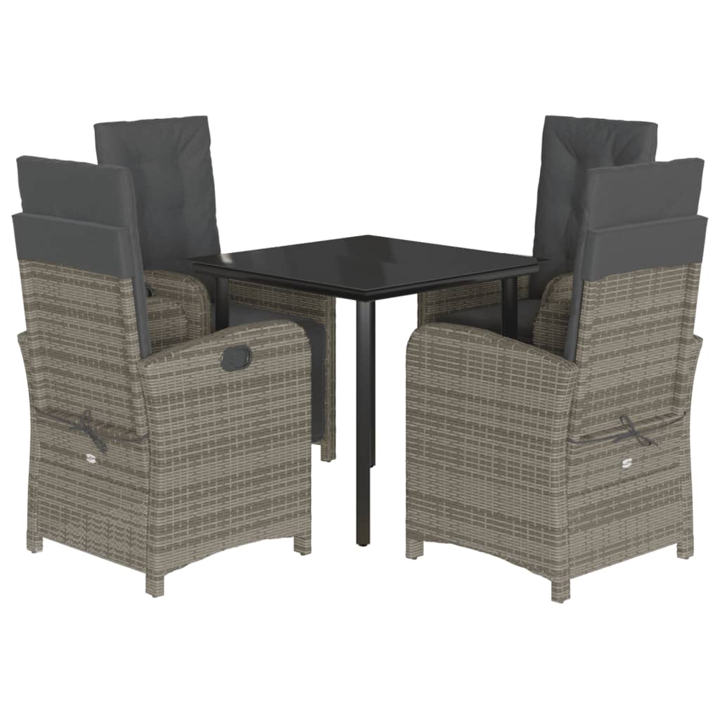 Set da Pranzo da Giardino 5 pz con Cuscini in Polyrattan Grigio | homemem39