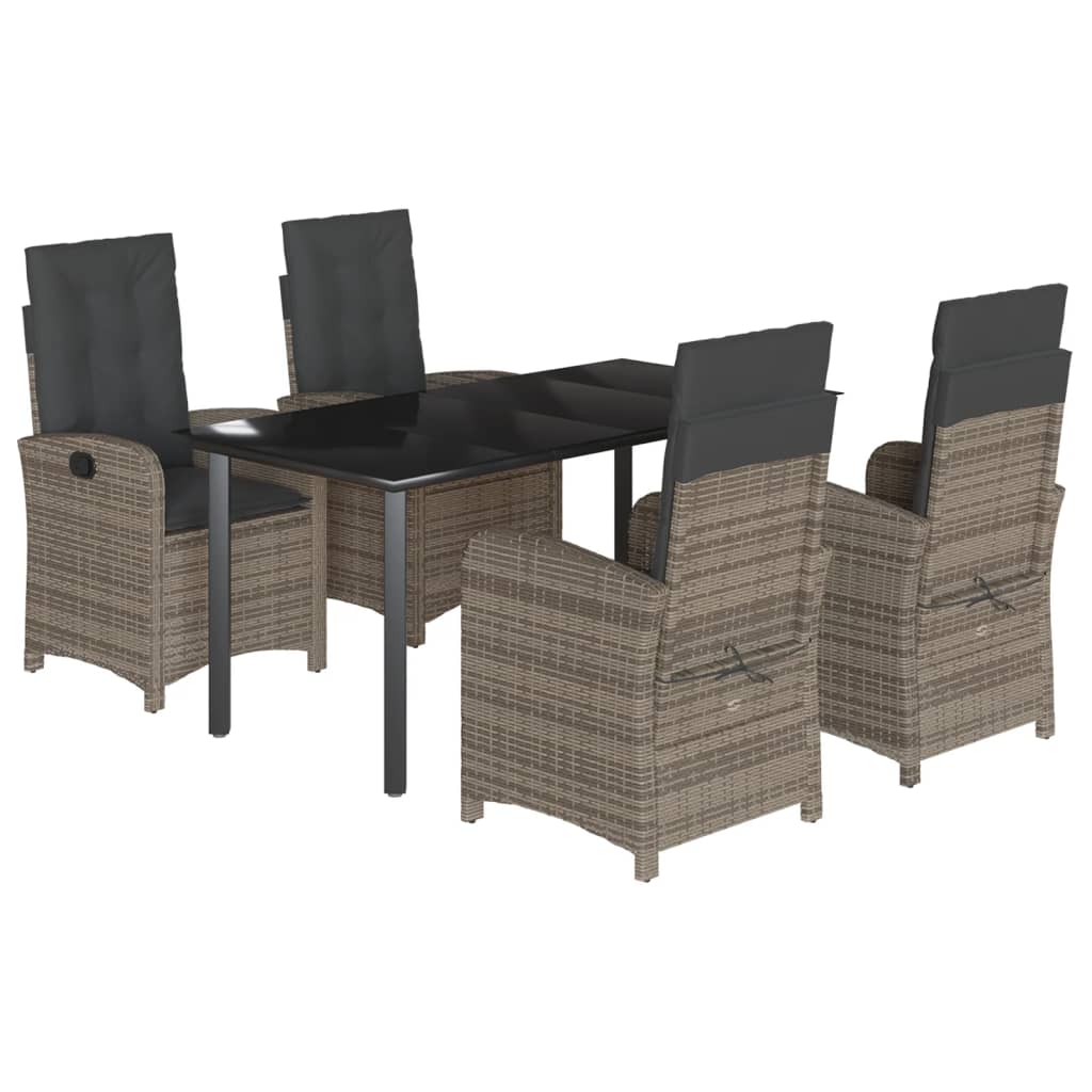 Set da Pranzo da Giardino 5 pz con Cuscini in Polyrattan Grigio - homemem39