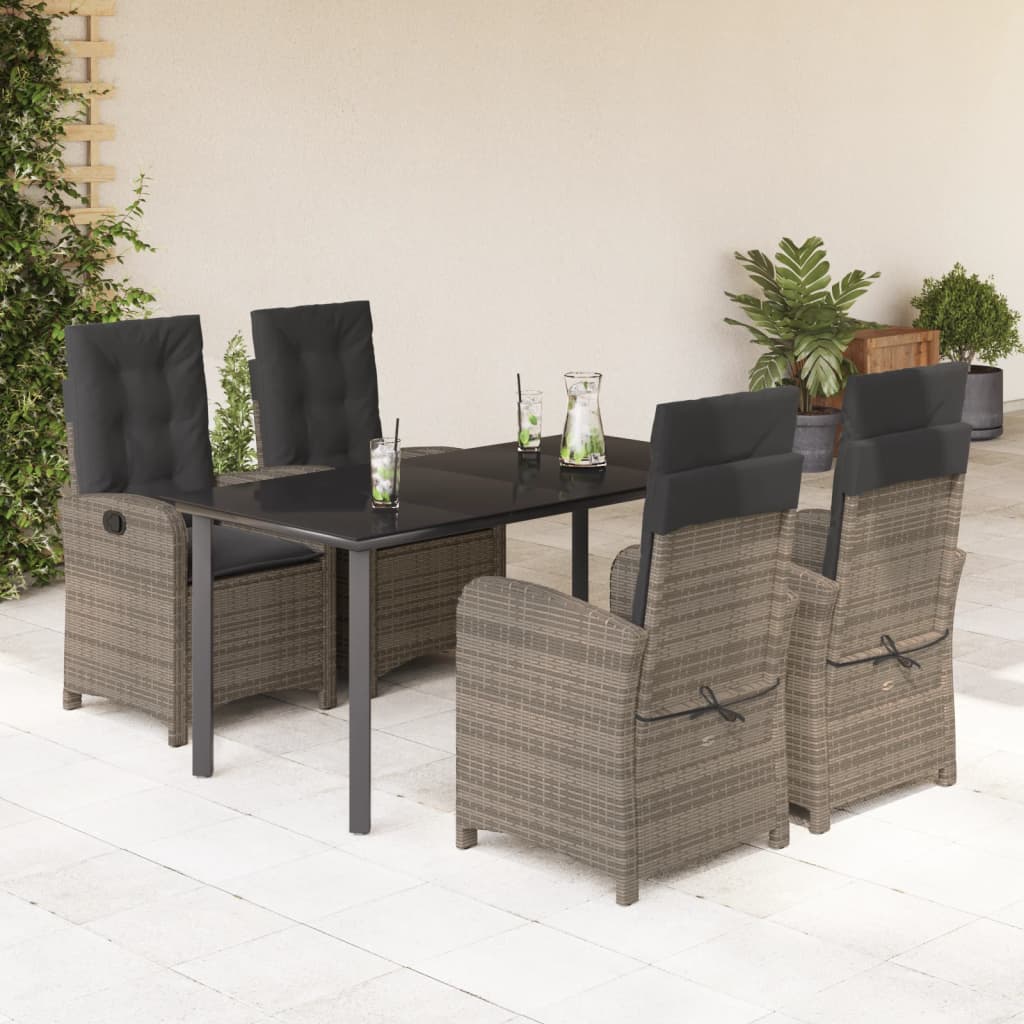 Set da Pranzo da Giardino 5 pz con Cuscini in Polyrattan Grigio