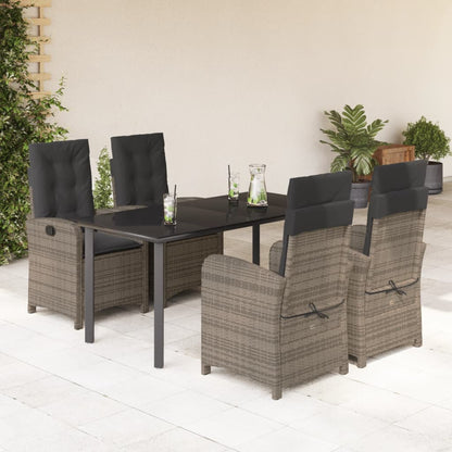 Set da Pranzo da Giardino 5 pz con Cuscini in Polyrattan Grigio