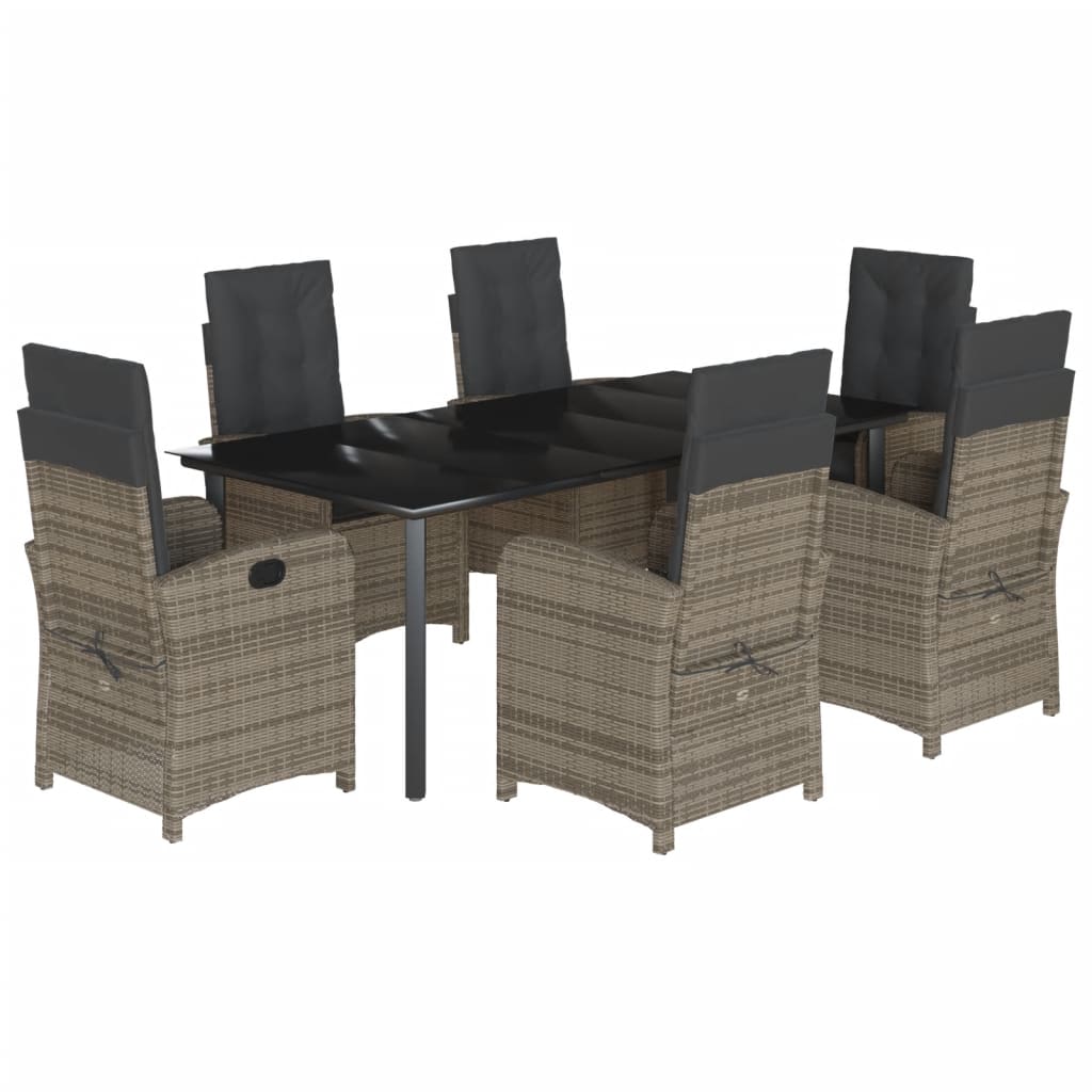 Set da Pranzo da Giardino 7 pz con Cuscini in Polyrattan Grigio - homemem39
