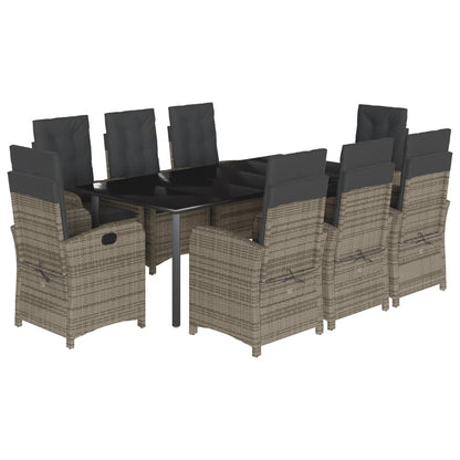 Set da Pranzo da Giardino 9 pz con Cuscini in Polyrattan Grigio - homemem39