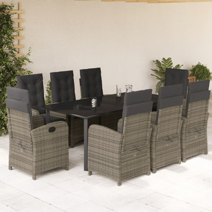 Set da Pranzo da Giardino 9 pz con Cuscini in Polyrattan Grigio - homemem39