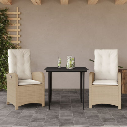 Set da Pranzo da Giardino 3 pz con Cuscini Beige in Polyrattan - homemem39