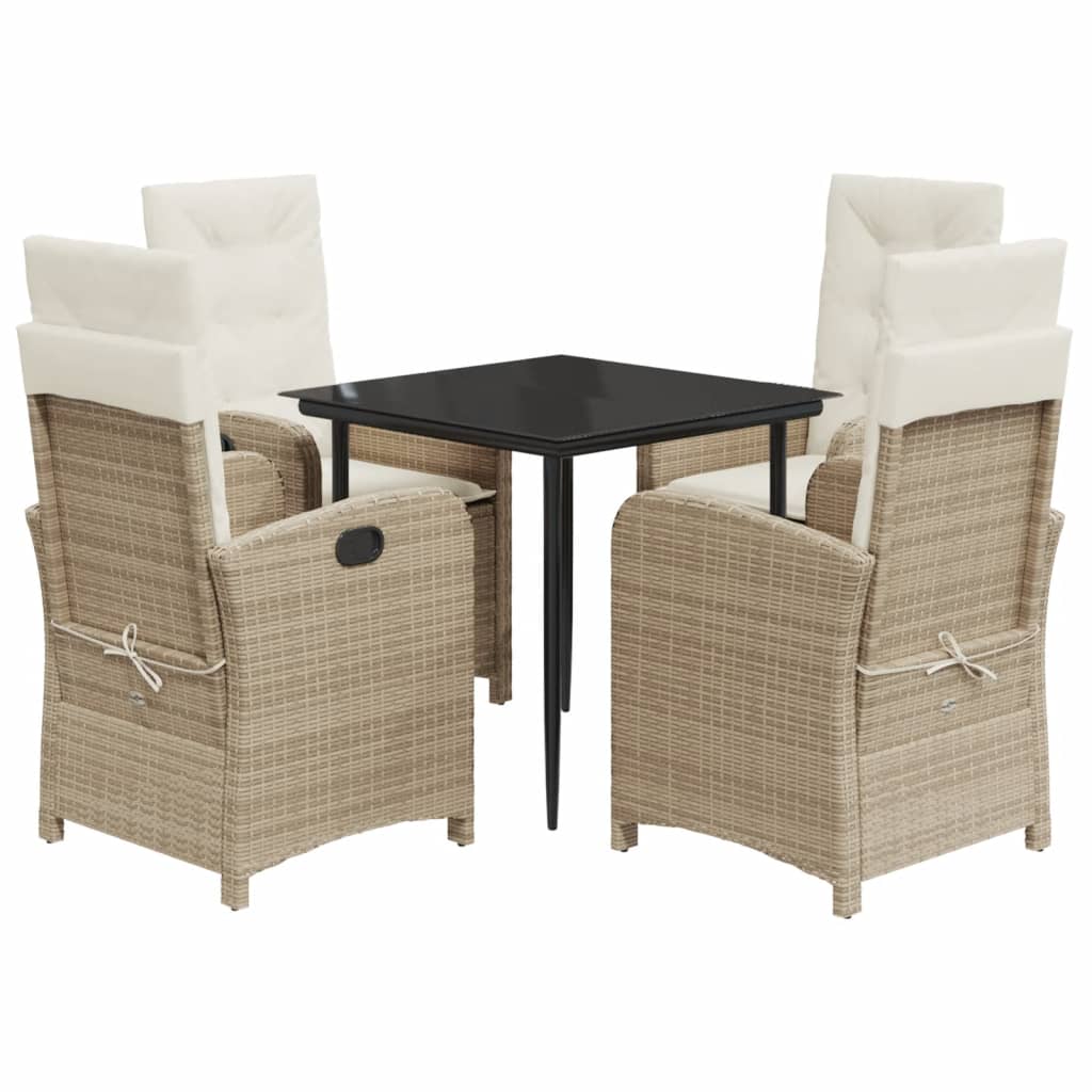 Set da Pranzo da Giardino 5 pz con Cuscini Beige in Polyrattan - homemem39