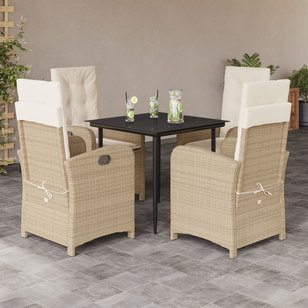 Set da Pranzo da Giardino 5 pz con Cuscini Beige in Polyrattan | homemem39