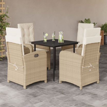 Set da Pranzo da Giardino 5 pz con Cuscini Beige in Polyrattan - homemem39