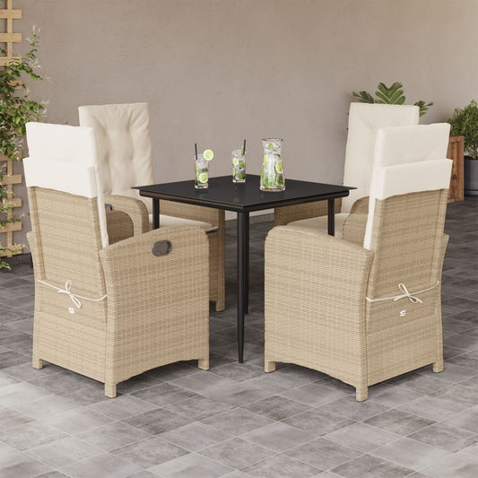 Set da Pranzo da Giardino 5 pz con Cuscini Beige in Polyrattan - homemem39