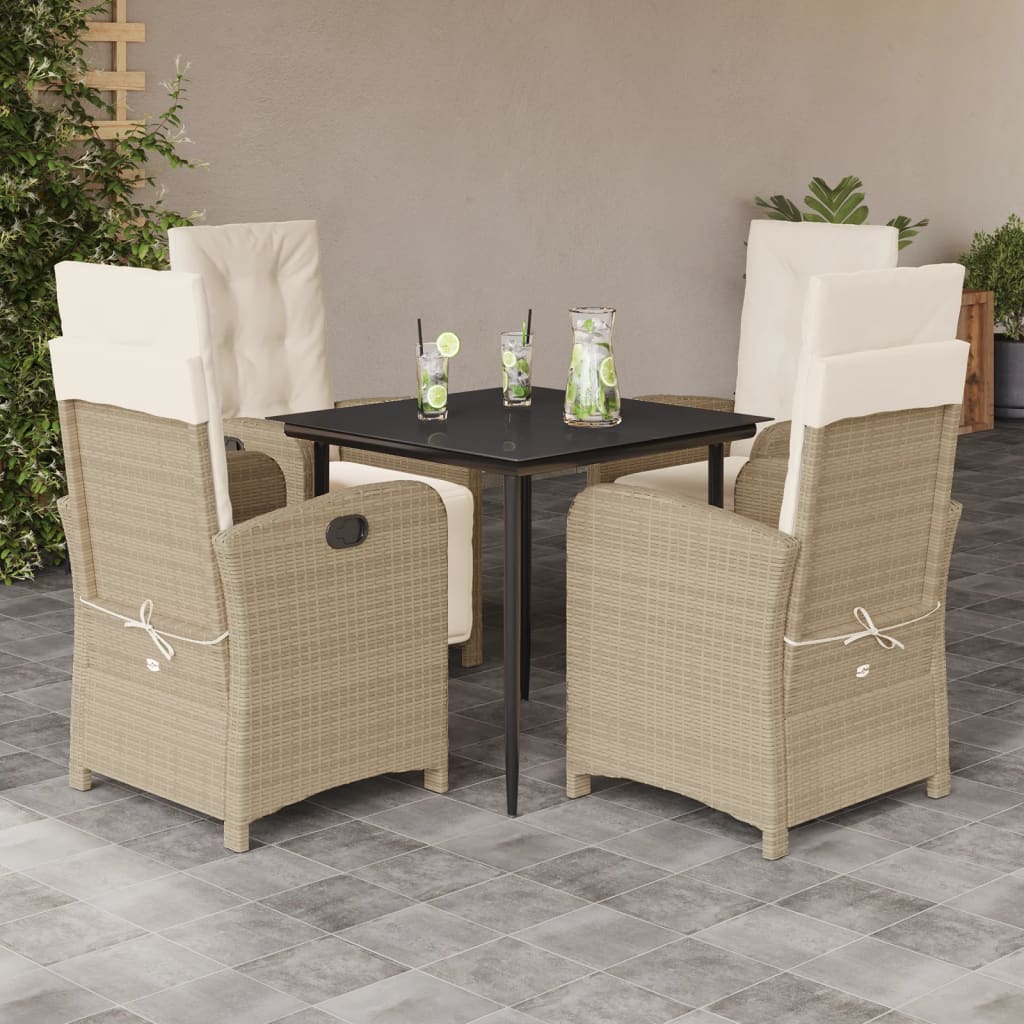 Set da Pranzo da Giardino 5 pz con Cuscini Beige in Polyrattan | homemem39