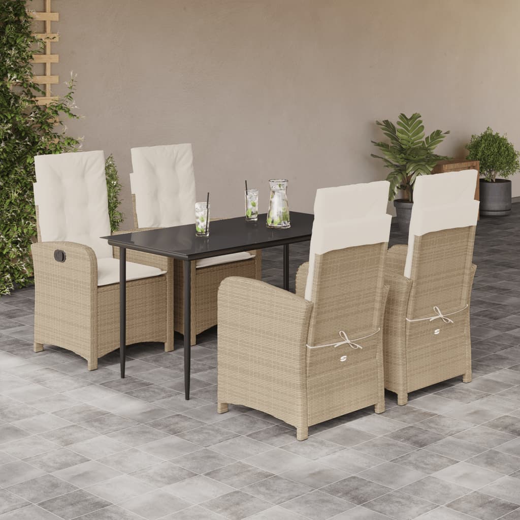 Set da Pranzo da Giardino 5 pz con Cuscini Beige in Polyrattan | homemem39