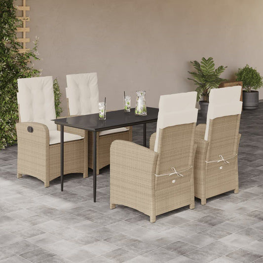 Set da Pranzo da Giardino 5 pz con Cuscini Beige in Polyrattan - homemem39
