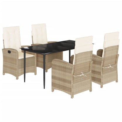 Set da Pranzo da Giardino 5 pz con Cuscini Beige in Polyrattan - homemem39