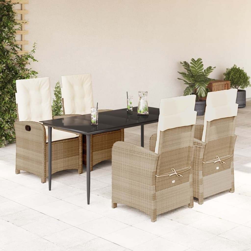 Set da Pranzo da Giardino 5 pz con Cuscini Beige in Polyrattan | homemem39