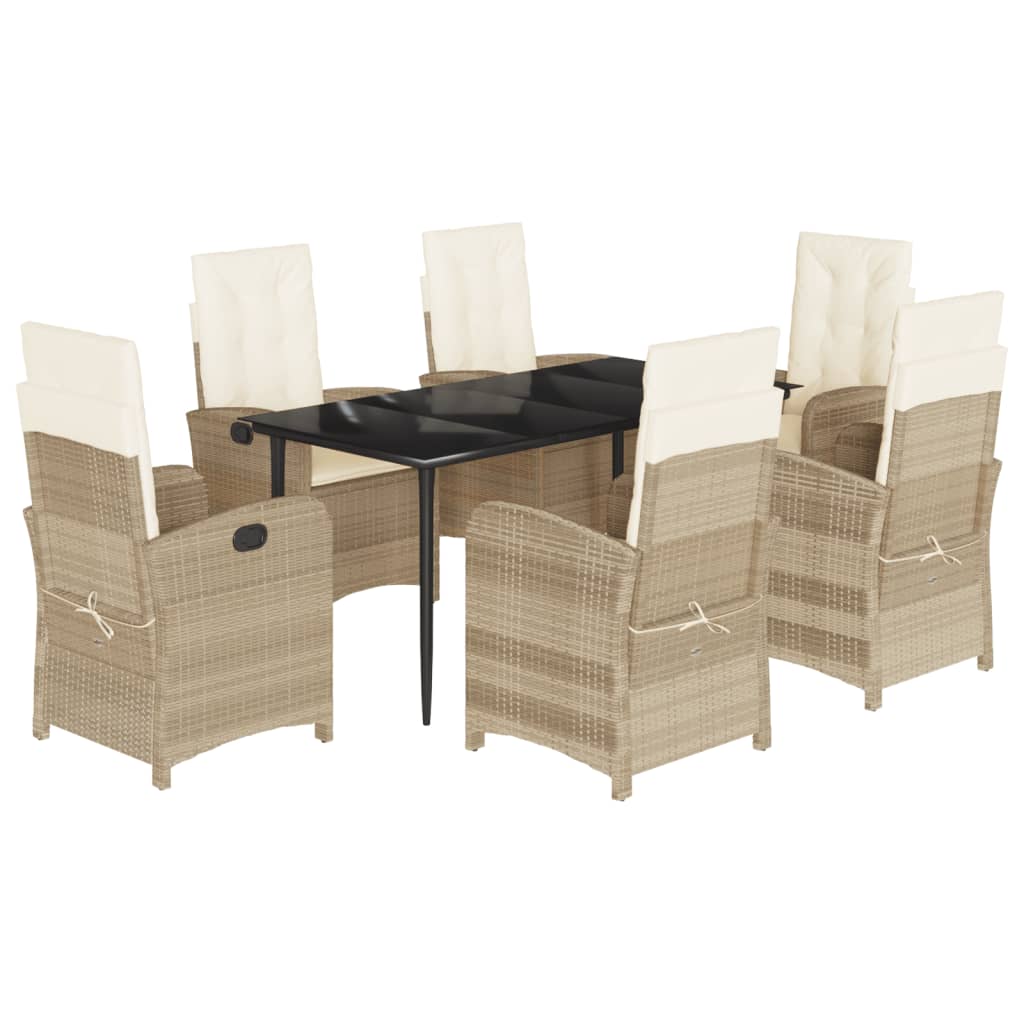 Set da Pranzo da Giardino 7 pz con Cuscini Beige in Polyrattan - homemem39