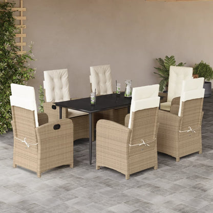 Set da Pranzo da Giardino 7 pz con Cuscini Beige in Polyrattan | homemem39
