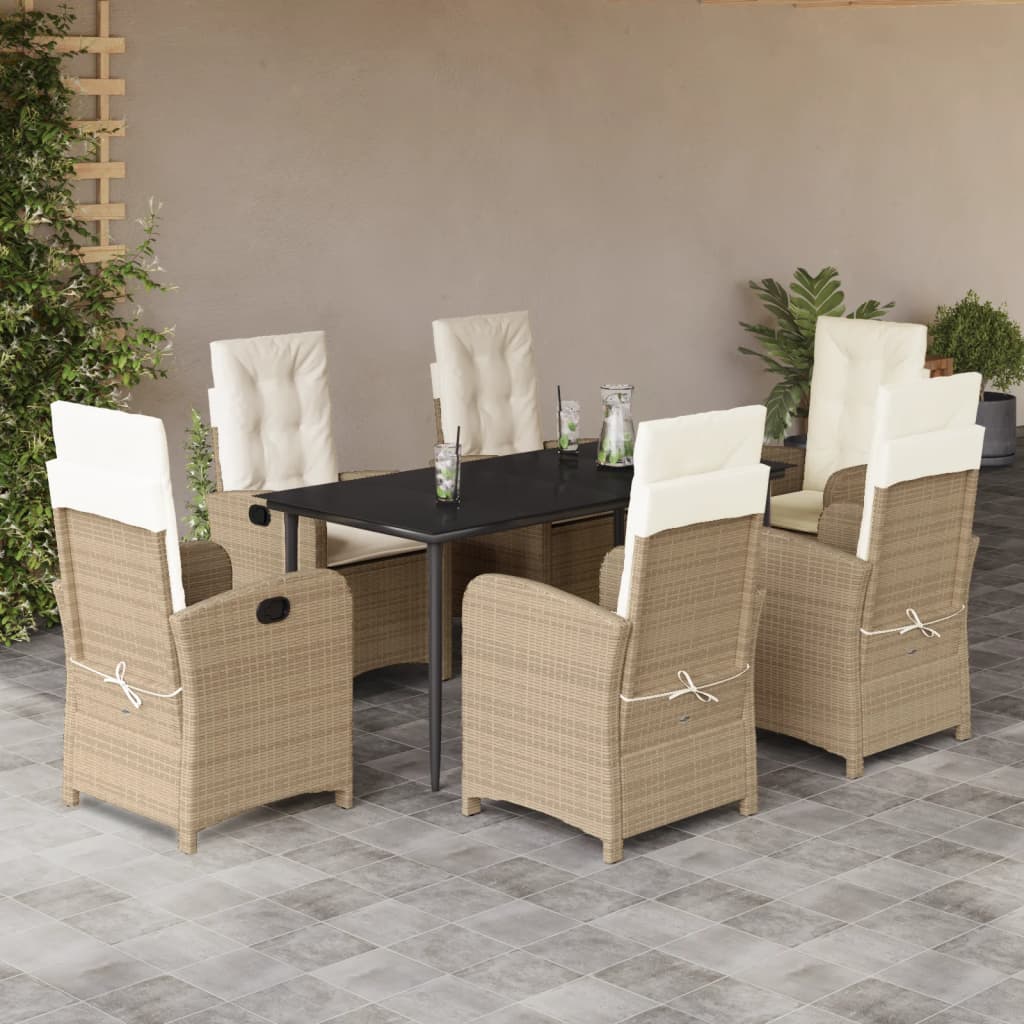 Set da Pranzo da Giardino 7 pz con Cuscini Beige in Polyrattan - homemem39