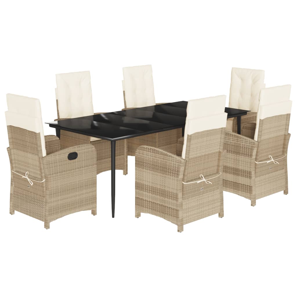 Set da Pranzo da Giardino 7 pz con Cuscini Beige in Polyrattan - homemem39