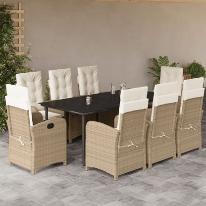 Set da Pranzo da Giardino 9 pz con Cuscini Beige in Polyrattan - homemem39