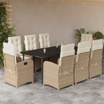 Set da Pranzo da Giardino 9 pz con Cuscini Beige in Polyrattan - homemem39