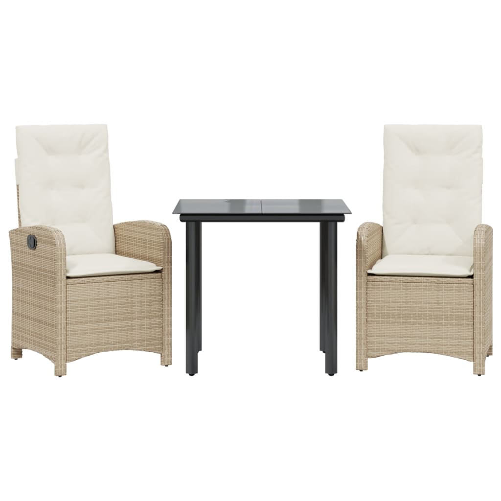 Set da Pranzo da Giardino 3 pz con Cuscini Beige in Polyrattan | homemem39