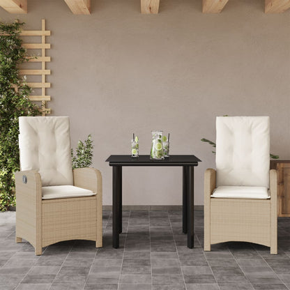 Set da Pranzo da Giardino 3 pz con Cuscini Beige in Polyrattan | homemem39