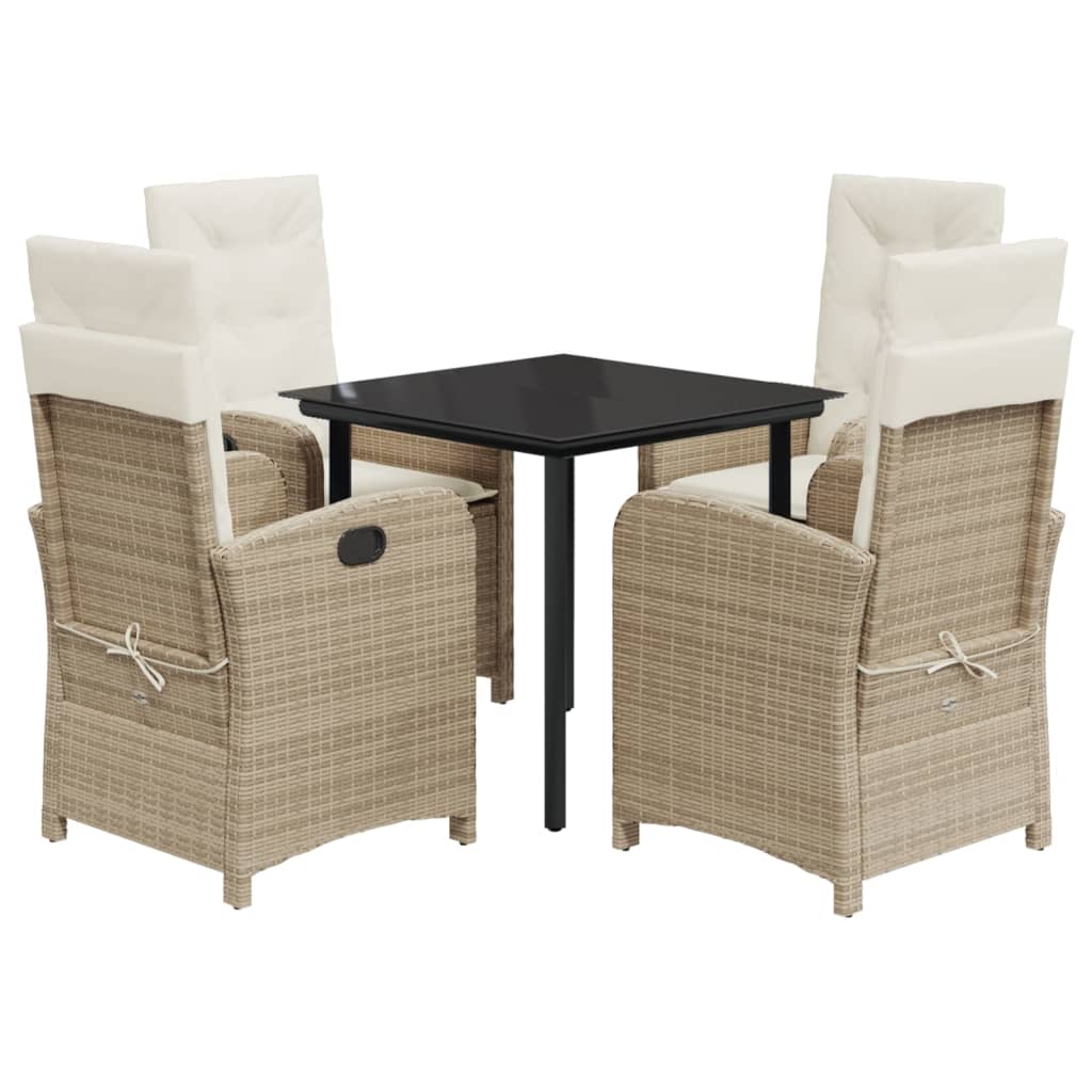 Set da Pranzo da Giardino 5 pz con Cuscini Beige in Polyrattan | homemem39