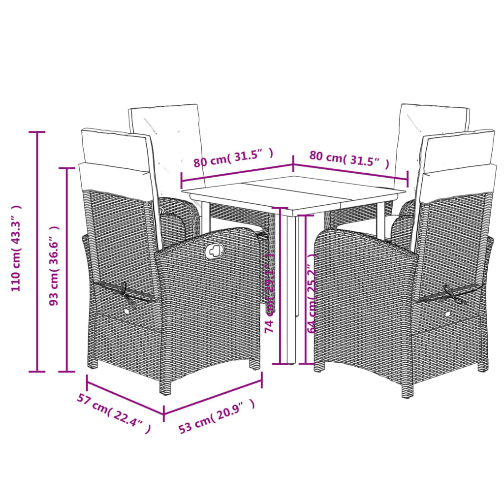 Set da Pranzo da Giardino 5 pz con Cuscini Beige in Polyrattan | homemem39