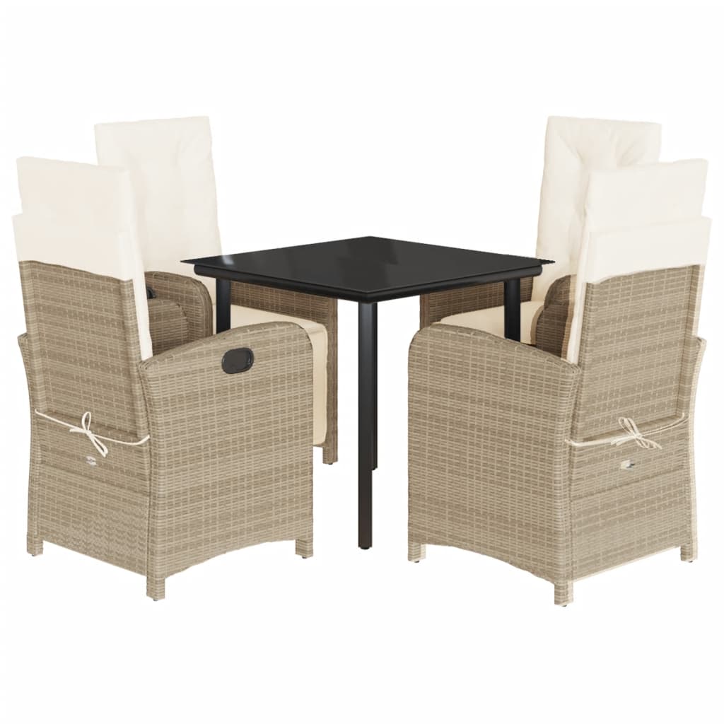 Set da Pranzo da Giardino 5 pz con Cuscini Beige in Polyrattan - homemem39