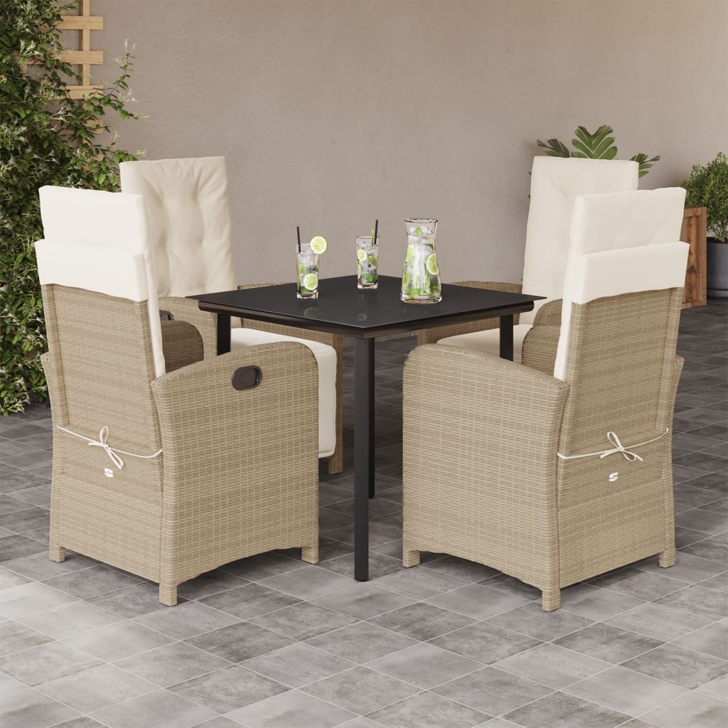 Set da Pranzo da Giardino 5 pz con Cuscini Beige in Polyrattan - homemem39